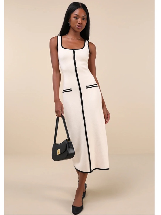 Lulus Dresses & Skirts - Lulus Sophisticated Composure Cream Soft Knit Faux Button-Front Midi Dress Small